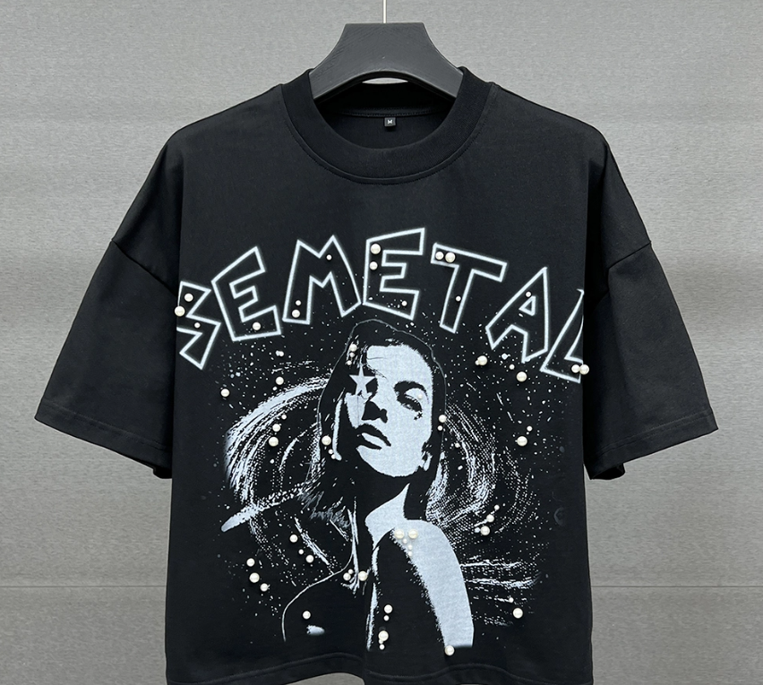 Pearl Rhinestone Handmade Men's T-Shirt Streetwear Custom Pearl Rhinestone Handmade Men's T-Shirt Streetwear Custom