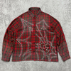 New Personalized Rhinestone Plaid Shirt Vintage Heavyweight Long Sleeve Polo Shirt Button Up Acid Wash Shirt for Men