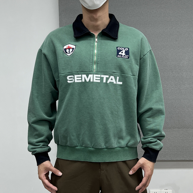 New Style Cotton Quarter Zip Hoodie Thick French Embroidery Terry Polo Hoodie Boxy Drop Shoulder Oversized Hoodie