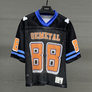 Wholesale Black Mesh Cropped Nylon Tee Shirts Customized Boxy Printed Football Shirt Oversized Drop Shoulder T Shirt for Men