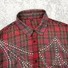 New Personalized Rhinestone Plaid Shirt Vintage Heavyweight Long Sleeve Polo Shirt Button Up Acid Wash Shirt for Men