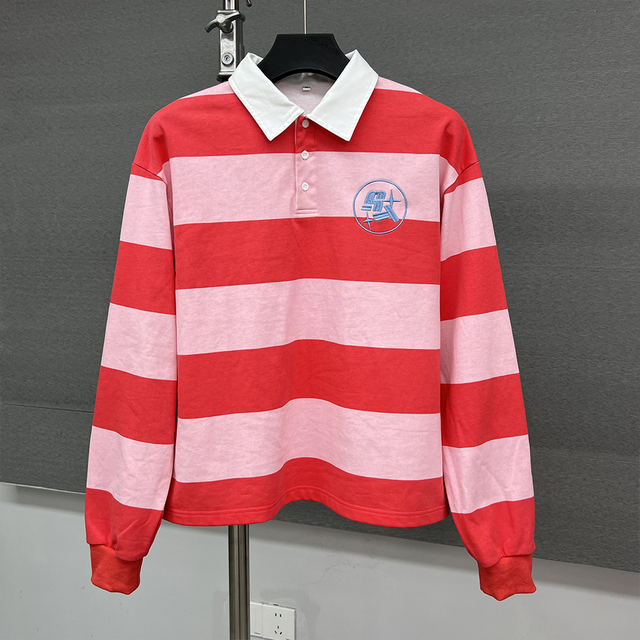 Premium Designer Stripe Long Sleeve Shirt Fashion Boxy French Terry Cotton Shirt Customized Embroidery Graphic Polo Shirts