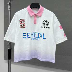 Streetwear Fashion Acid Wash Cropped Shirt Custom Logo Embroidery 100% Cotton T Shirts Vintage Heavyweight Men's Polo Shirts
