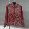 New Personalized Rhinestone Plaid Shirt Vintage Heavyweight Long Sleeve Polo Shirt Button Up Acid Wash Shirt for Men