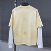 Vintage Rivets Double Layer Long Sleeve T-shirt Oversized Sun Faded Distressed Tee Shirt Custom Printing Acid Wash Cotton T Shirt