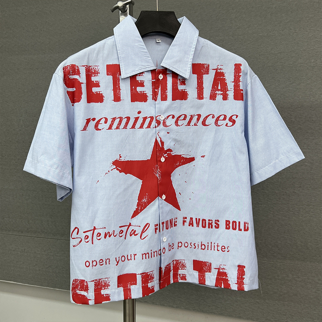 High Quality Hawaiian Stripe Shirt Custom Screen Printing Graphic Cotton Shirt Summer Drop Shoulder Casual Polo Shirts