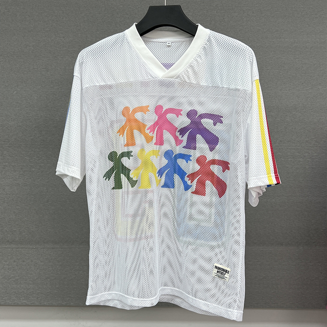 Summer Printed Graphic Nylon Mesh T-shirt Custom Boxy Oversized Jersey T-shirt Round Neck Sublimation Football T-shirts for Men