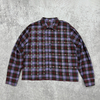 Custom Streetwear Oversized Men's Plaid Shirt Boxy Rhinestone Drop Shoulder Button Up Shirt Heavyweight Cotton Polo Shirts